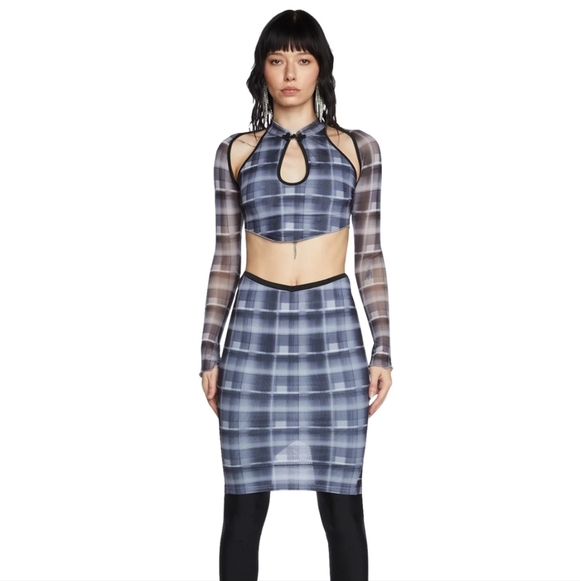 Dolls Kill Dresses & Skirts - DOLLS KILL Women's two piece plaid mesh set grey blue NWT SOLD OUT